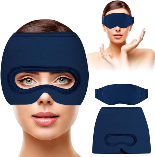 Migraine Relief Hat - Eye Mask - Cooling Eye Mask - Headache Relief - Hot & Cold Pack - 3-in-1 Pain Relief Mask - with Removable Eye Mask - Reusable - Migraine Relief Hat - Blue