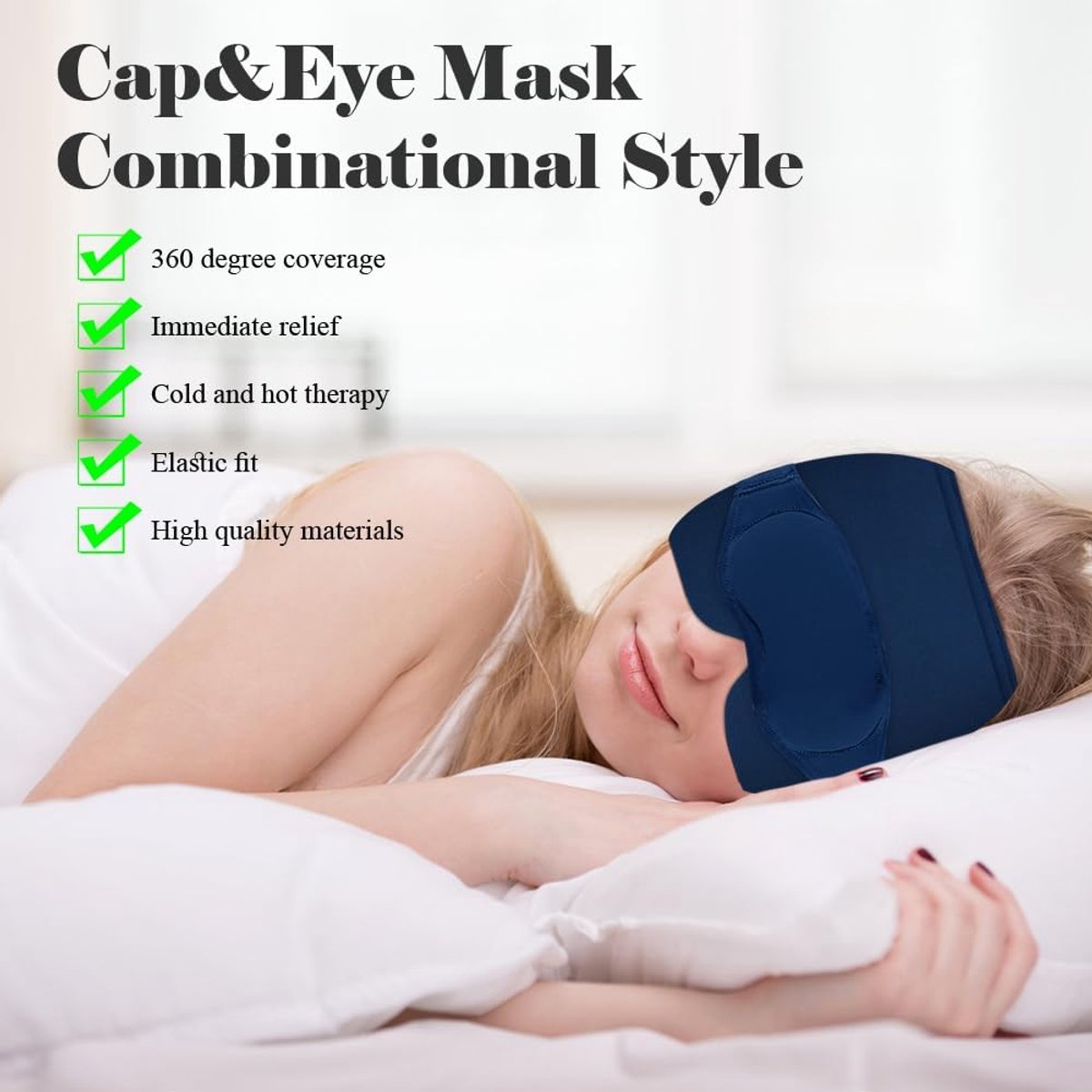 Migraine Relief Hat - Eye Mask - Cooling Eye Mask - Headache Relief - Hot & Cold Pack - 3-in-1 Pain Relief Mask - with Removable Eye Mask - Reusable - Migraine Relief Hat - Blue