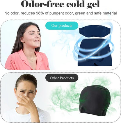 Migraine Relief Hat - Eye Mask - Cooling Eye Mask - Headache Relief - Hot & Cold Pack - 3-in-1 Pain Relief Mask - with Removable Eye Mask - Reusable - Migraine Relief Hat - Blue