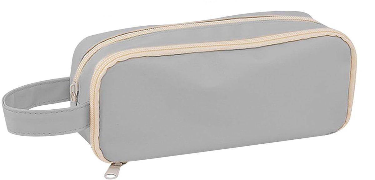 Pencil case, large capacity, suitable for boys and girls, waterproof, expandable, toiletry bag, makeup bag and office supplies, gray.
