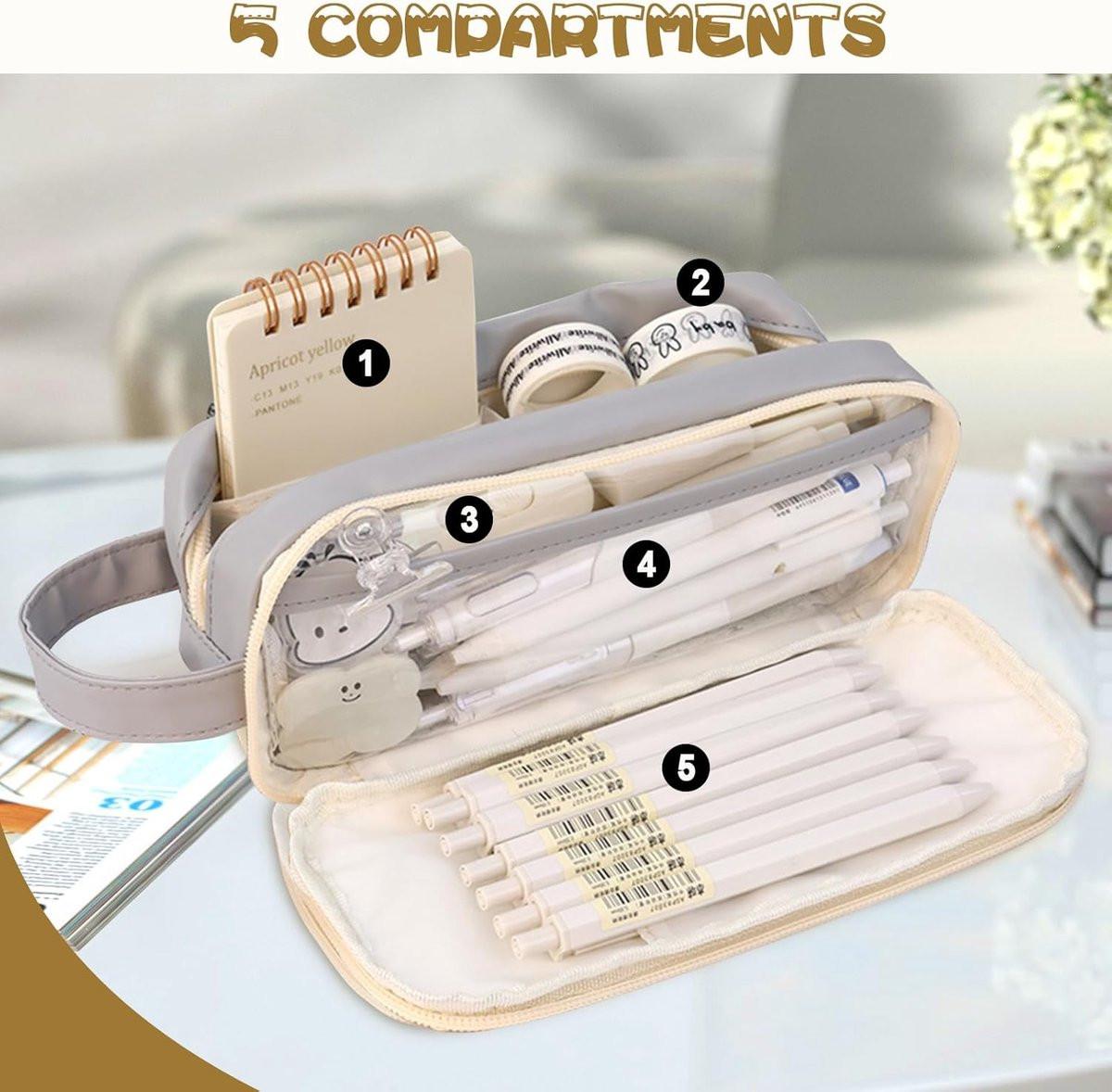 Pencil case, large capacity, suitable for boys and girls, waterproof, expandable, toiletry bag, makeup bag and office supplies, gray.