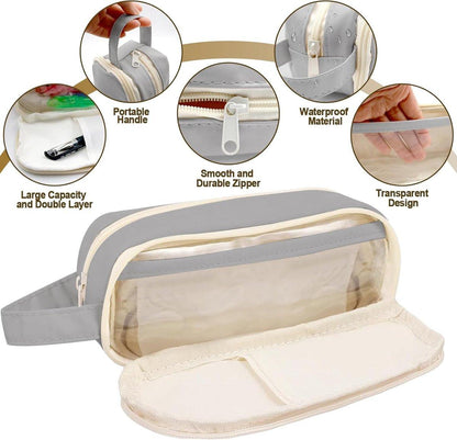 Pencil case, large capacity, suitable for boys and girls, waterproof, expandable, toiletry bag, makeup bag and office supplies, gray.