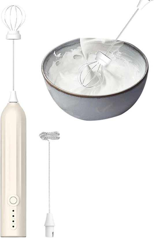 Milk Frother - Electric Milk Frother - Manual Milk Frother - Rechargeable Milk Frother - Mini Whisk - 3-Speed USB Rechargeable Milk Frother - For Lattes, Cappuccinos, Coffee Cream, Hot Chocolate Eggs - Milky White.