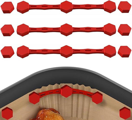 4 Magnetic Silicone Airfryer Loops â Safe for Parchment Paper and Disposable Liners â Magnetic Silicone Airfryer Strips â Ideal for Airfryer Accessories â Prevents Paper from Burning on Contact with the Heating Element â Red.