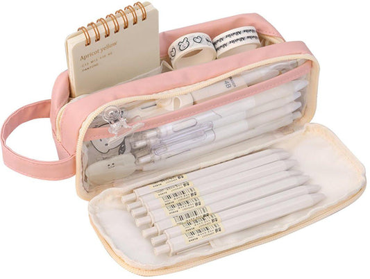 Pencil Case - Large Capacity - Waterproof and Expandable - Pencil Case for Boys and Girls - School Supplies - Suitable for Stationery, Makeup, Cosmetics, Travel, and Office Supplies - Pink.