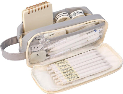 Pencil Case - Large Capacity - Waterproof and Expandable - Pencil Case for Boys and Girls - School Supplies - Suitable for Stationery, Makeup, Cosmetics, Travel, and Office Supplies - Beige.