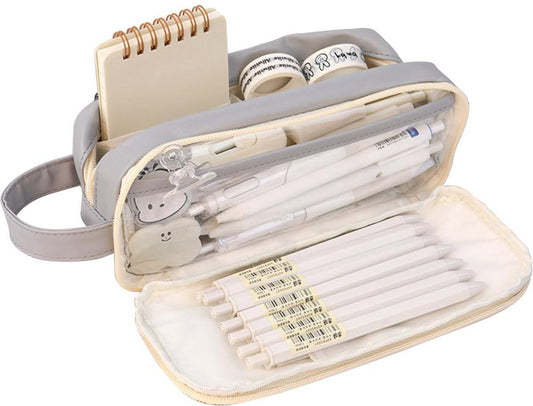 Pencil Case - Large Capacity - Waterproof and Expandable - Pencil Case for Boys and Girls - School Supplies - Suitable for Stationery, Makeup, Cosmetics, Travel, and Office Supplies - Beige.