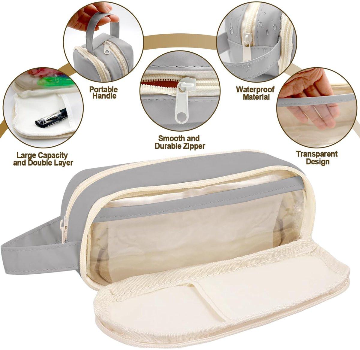 Pencil Case - Large Capacity - Waterproof and Expandable - Pencil Case for Boys and Girls - School Supplies - Suitable for Stationery, Makeup, Cosmetics, Travel, and Office Supplies - Beige.