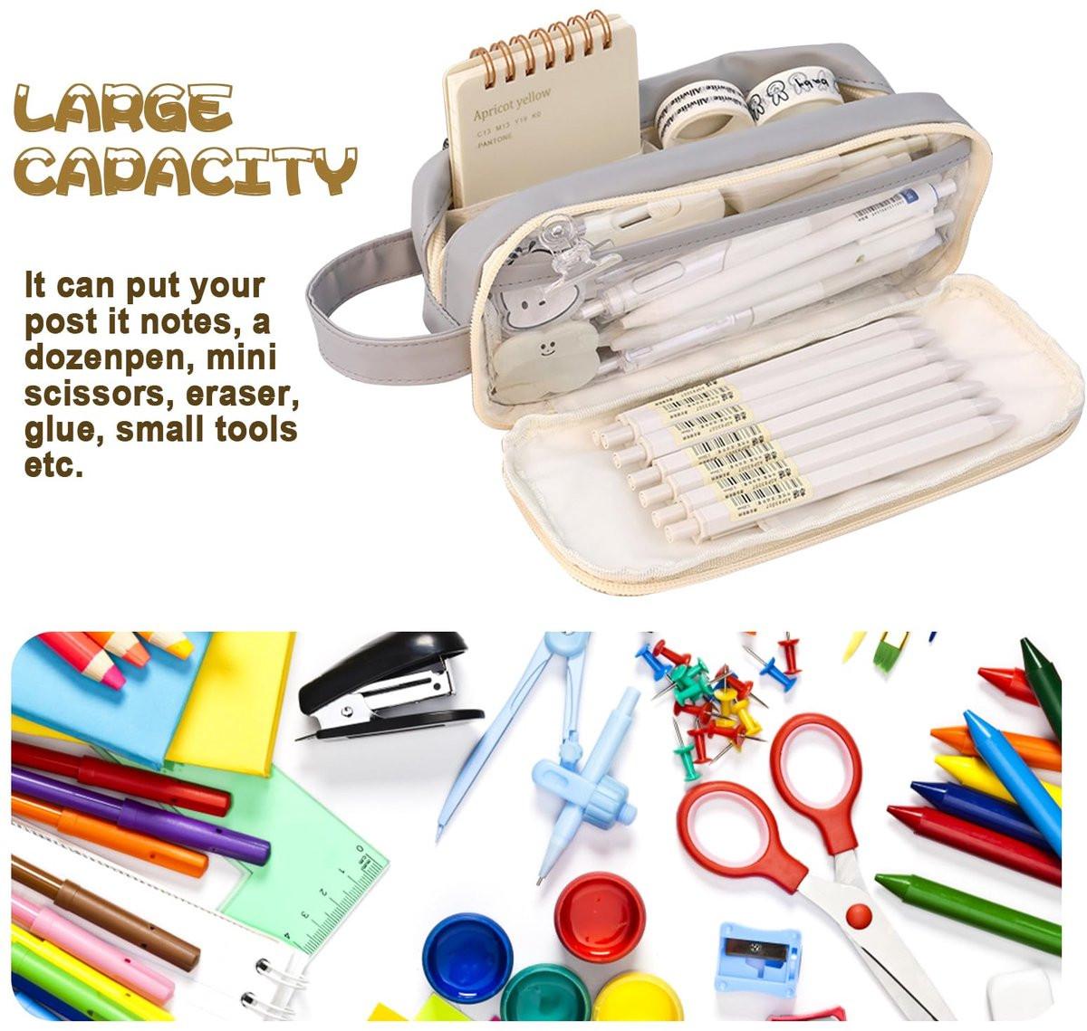 Pencil Case - Large Capacity - Waterproof and Expandable - Pencil Case for Boys and Girls - School Supplies - Suitable for Stationery, Makeup, Cosmetics, Travel, and Office Supplies - Beige.