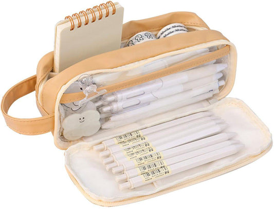Pencil Case - Large Capacity - Waterproof and Expandable - Pencil Case for Boys and Girls - School Supplies - Suitable for Stationery, Makeup, Cosmetics, Travel and Office Supplies - Brown.