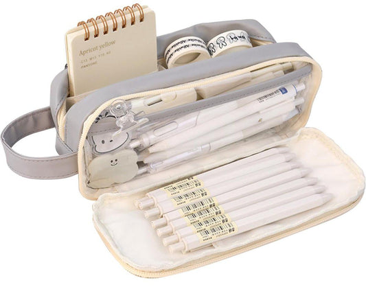 Pencil case - Large capacity - Waterproof and expandable - Pencil case for boys and girls - School supplies - Suitable for stationery, makeup, cosmetics, travel and office supplies - Grijs.