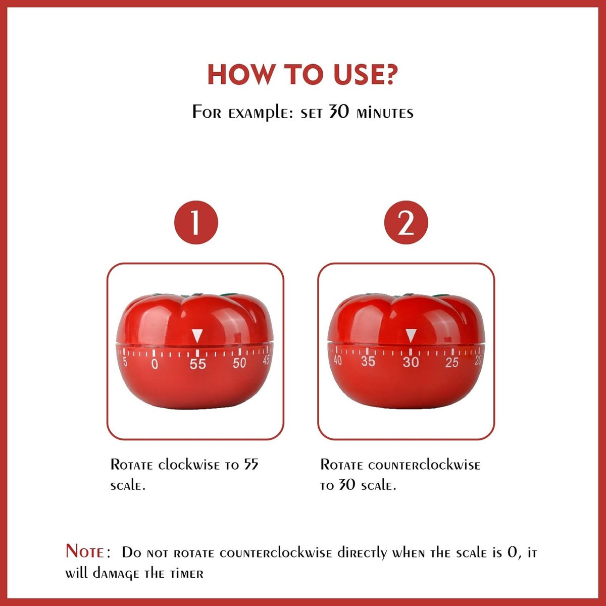 Mechanical Kitchen Timer with Tomato-Shaped Countdown