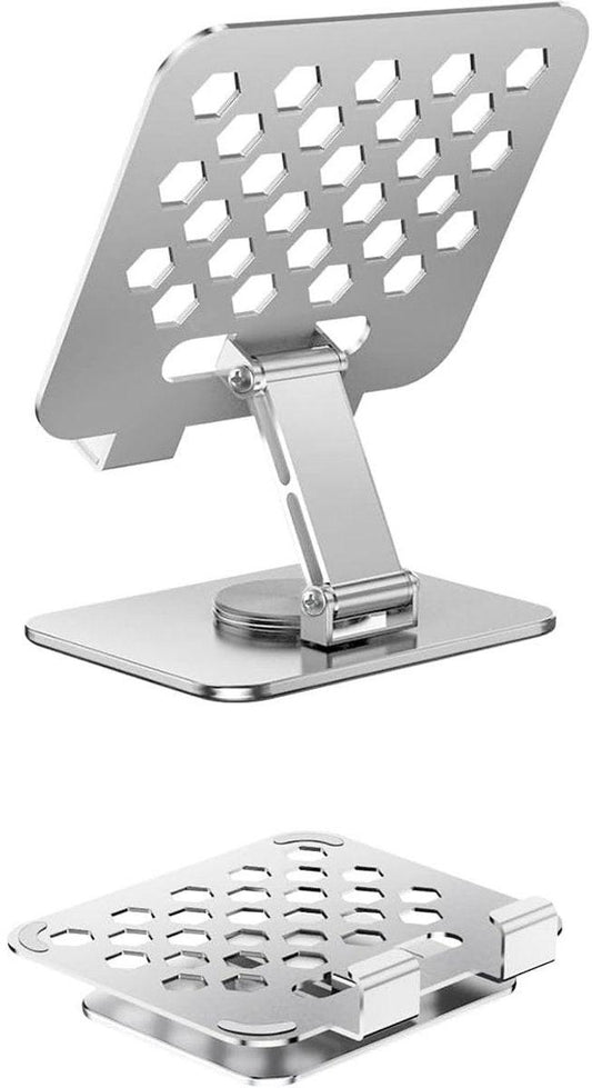 Universal tablet stand - Adjustable elasticity - Foldable at multiple angles (silver).