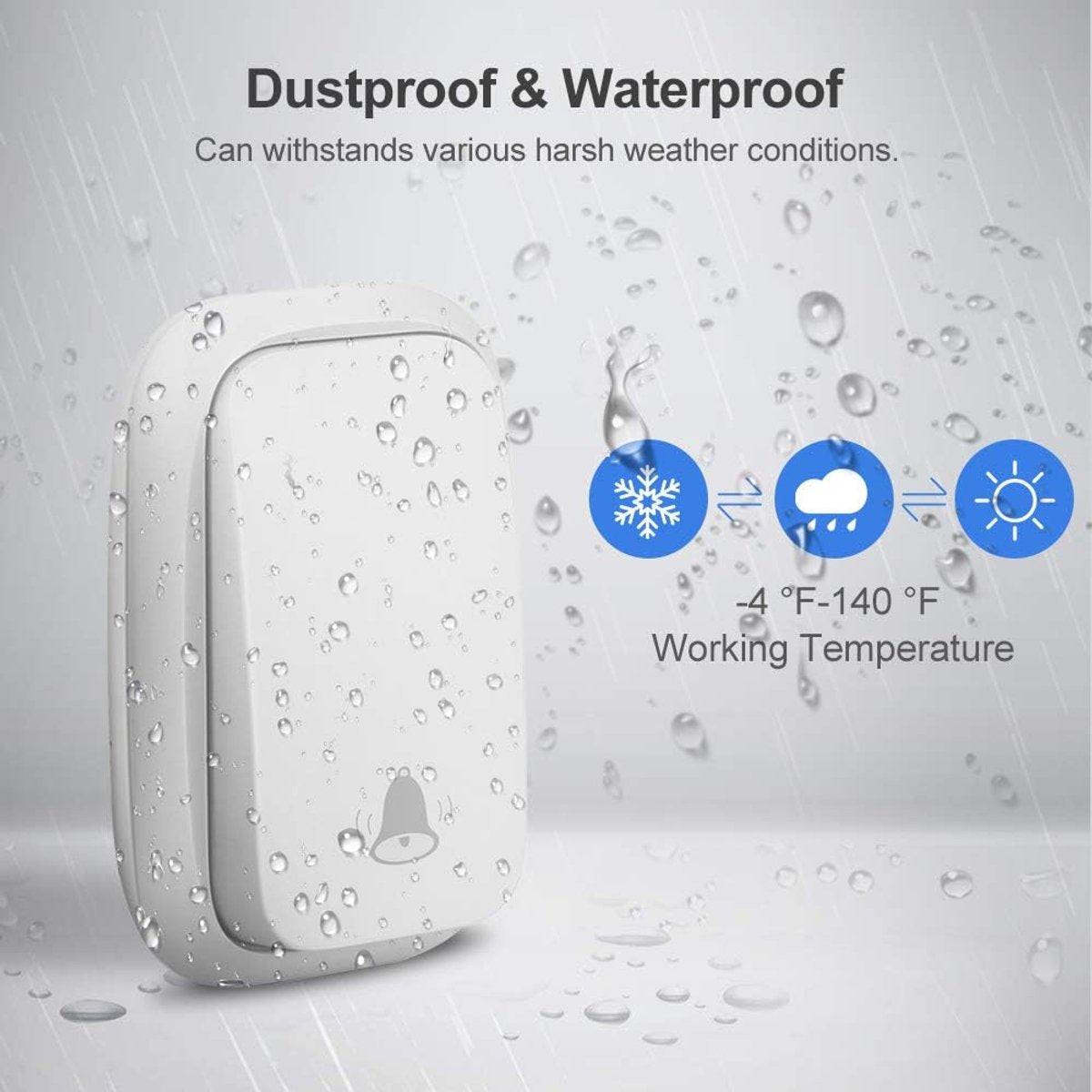 Wireless Doorbell - Doorbells - Wireless Doorbell - Standalone Doorbell - No Battery Required - Wireless Doorbell - 150m Range, Waterproof Button - With 38 Ringtones - 4 Volume Levels and LED - With.