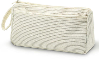 Corduroy Pencil Case - Pretty pencil case with a practical zipper - Makeup bag - Suitable for school-aged teenagers, boys and girls - white.