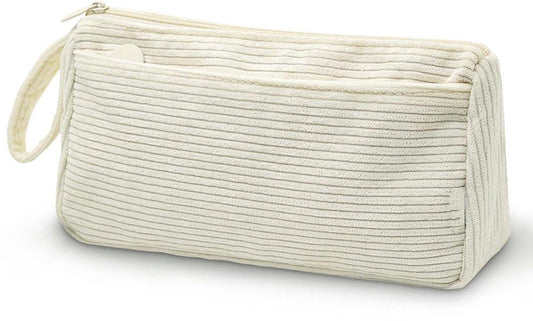 Corduroy Pencil Case - Pretty pencil case with a practical zipper - Makeup bag - Suitable for school-aged teenagers, boys and girls - white.