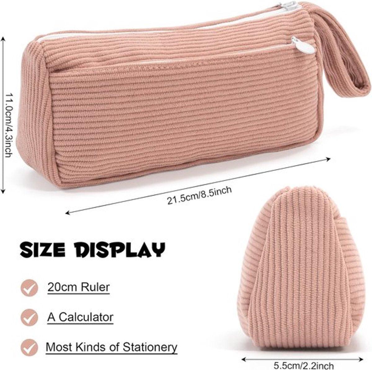 Corduroy Pencil Case - Pretty pencil case with a practical zipper - Makeup bag - Suitable for school-aged teenagers, boys and girls - white.