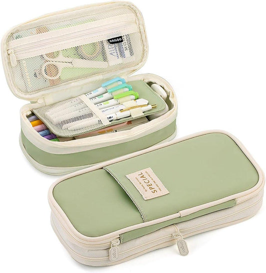 Large capacity pencil case, writing pencil case suitable for teenage girls, green, pencil case.