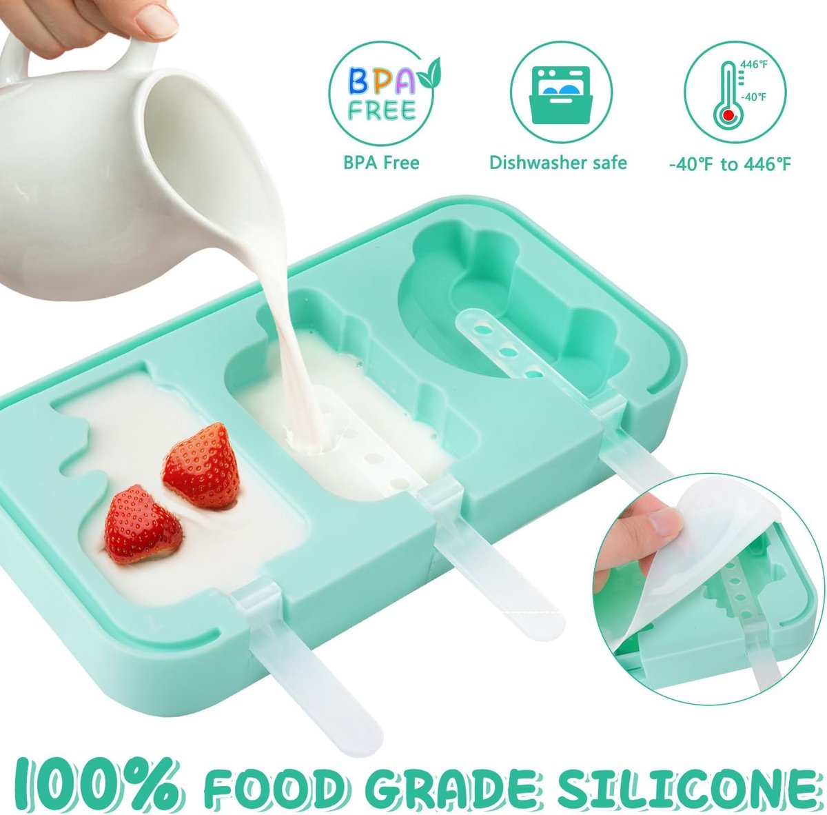 Silicone Ice Pop Mold - Set of 2 Ice Pop Molds - 12 Ice Pops - Ice Pop Molds for Kids and Adults - Ice Pop Mold Set - BPA Free