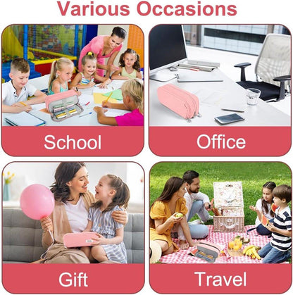 Pencil case - Boy's pencil case - Girl's pencil case - School cases - Large pencil case - 3-compartment pencil case - School supply organizer - For boys and girls (pink).