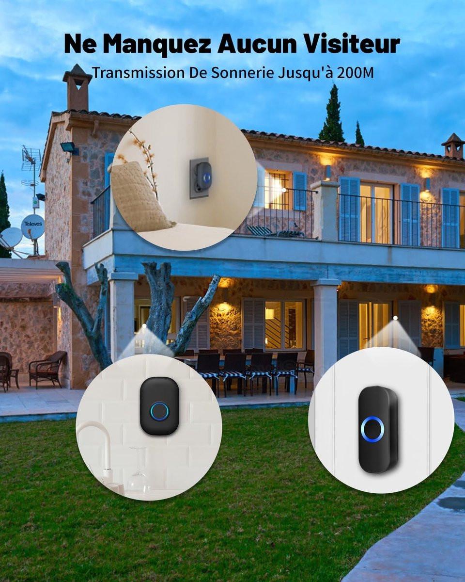 Wireless Doorbell - Doorbells - Outdoor Wireless Doorbell - 150m Doorbell Range - IP44 Waterproof Electronic Doorbell - Doorbell Kit with Plug-in Receiver - Blue LED - Waterproof - For Home.
