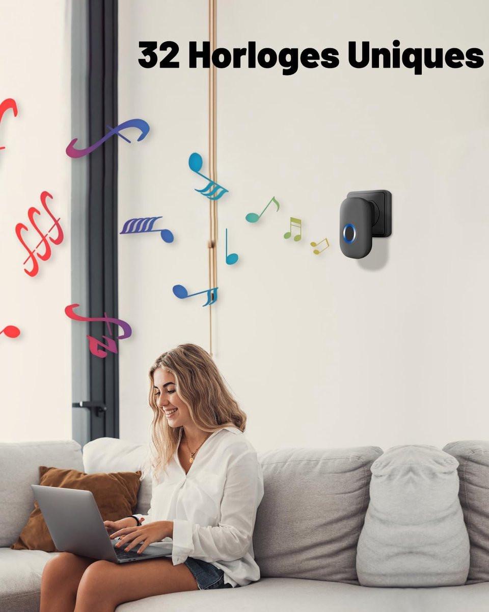 Wireless Doorbell - Doorbells - Outdoor Wireless Doorbell - 150m Doorbell Range - IP44 Waterproof Electronic Doorbell - Doorbell Kit with Plug-in Receiver - Blue LED - Waterproof - For Home.