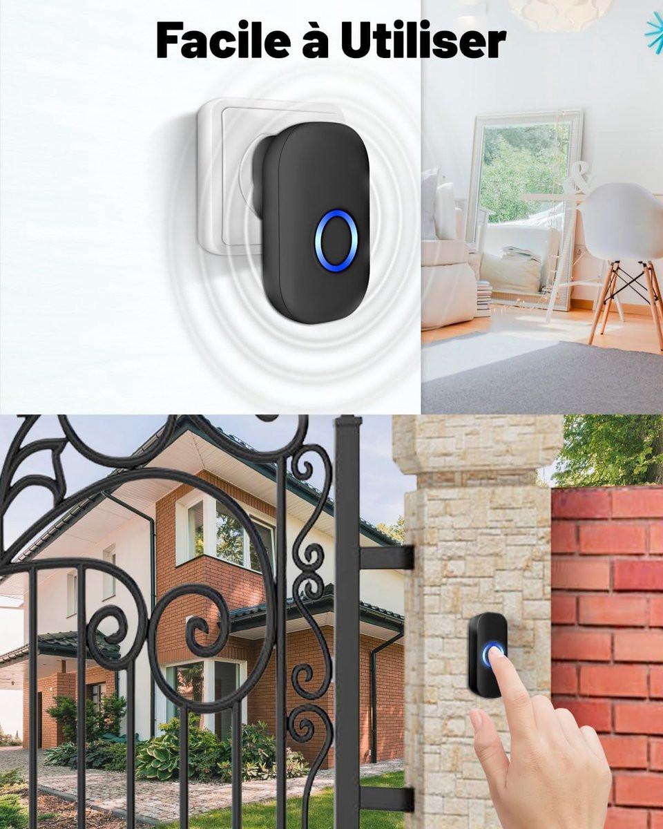 Wireless Doorbell - Doorbells - Outdoor Wireless Doorbell - 150m Doorbell Range - IP44 Waterproof Electronic Doorbell - Doorbell Kit with Plug-in Receiver - Blue LED - Waterproof - For Home.
