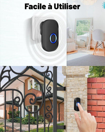 Wireless Doorbell - Doorbells - Outdoor Wireless Doorbell - 150m Doorbell Range - IP44 Waterproof Electronic Doorbell - Doorbell Kit with Plug-in Receiver - Blue LED - Waterproof - For Home.