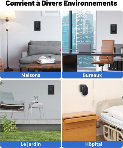Wireless Doorbell - Doorbells - Outdoor Wireless Doorbell - 150m Doorbell Range - IP44 Waterproof Electronic Doorbell - Doorbell Kit with Plug-in Receiver - Blue LED - Waterproof - For Home.
