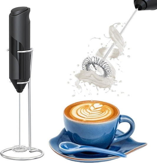 Milk frother - Milk frother - Electric milk frother - Milk frother with stand - Portable battery-operated milk frother - Manual milk frother with stand - Handheld frother for coffee blender - For lattes, cappuccinos, and coffee cream.
