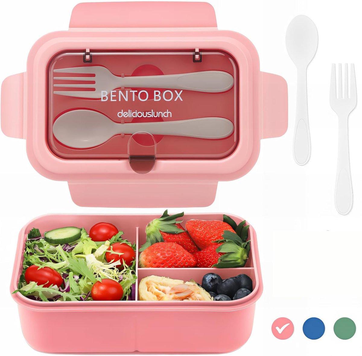 Lunch boxes - lunch box - adult lunch box - child's lunch box - Kinder lunch box - 3-compartment leakproof lunch box - bento box with cutlery - 1200 ml - snack box for children and boys - pink.