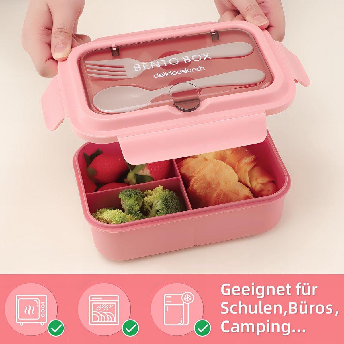 Lunch boxes - lunch box - adult lunch box - child's lunch box - Kinder lunch box - 3-compartment leakproof lunch box - bento box with cutlery - 1200 ml - snack box for children and boys - pink.