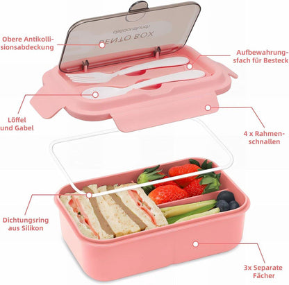 Lunch boxes - lunch box - adult lunch box - child's lunch box - Kinder lunch box - 3-compartment leakproof lunch box - bento box with cutlery - 1200 ml - snack box for children and boys - pink.