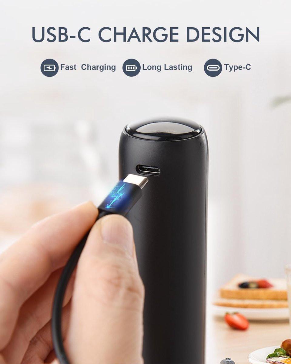 USB rechargeable electric milk frother for coffee, latte, cappuccino and hot chocolate, Black.