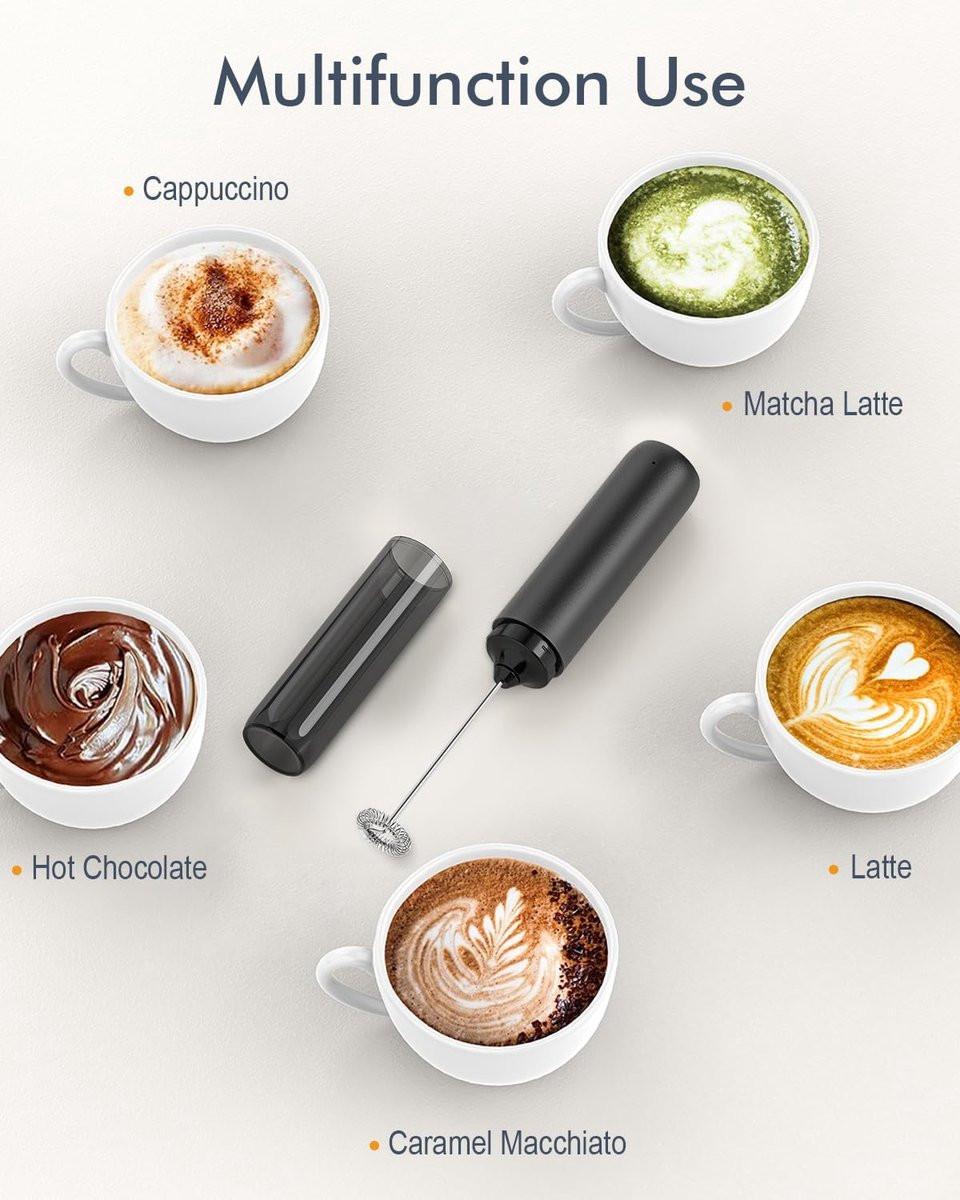 USB rechargeable electric milk frother for coffee, latte, cappuccino and hot chocolate, Black.