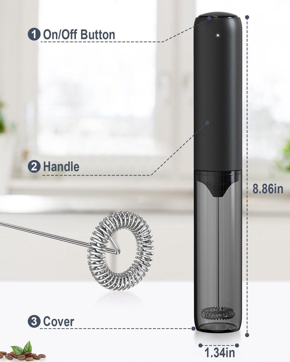 USB rechargeable electric milk frother for coffee, latte, cappuccino and hot chocolate, Black.