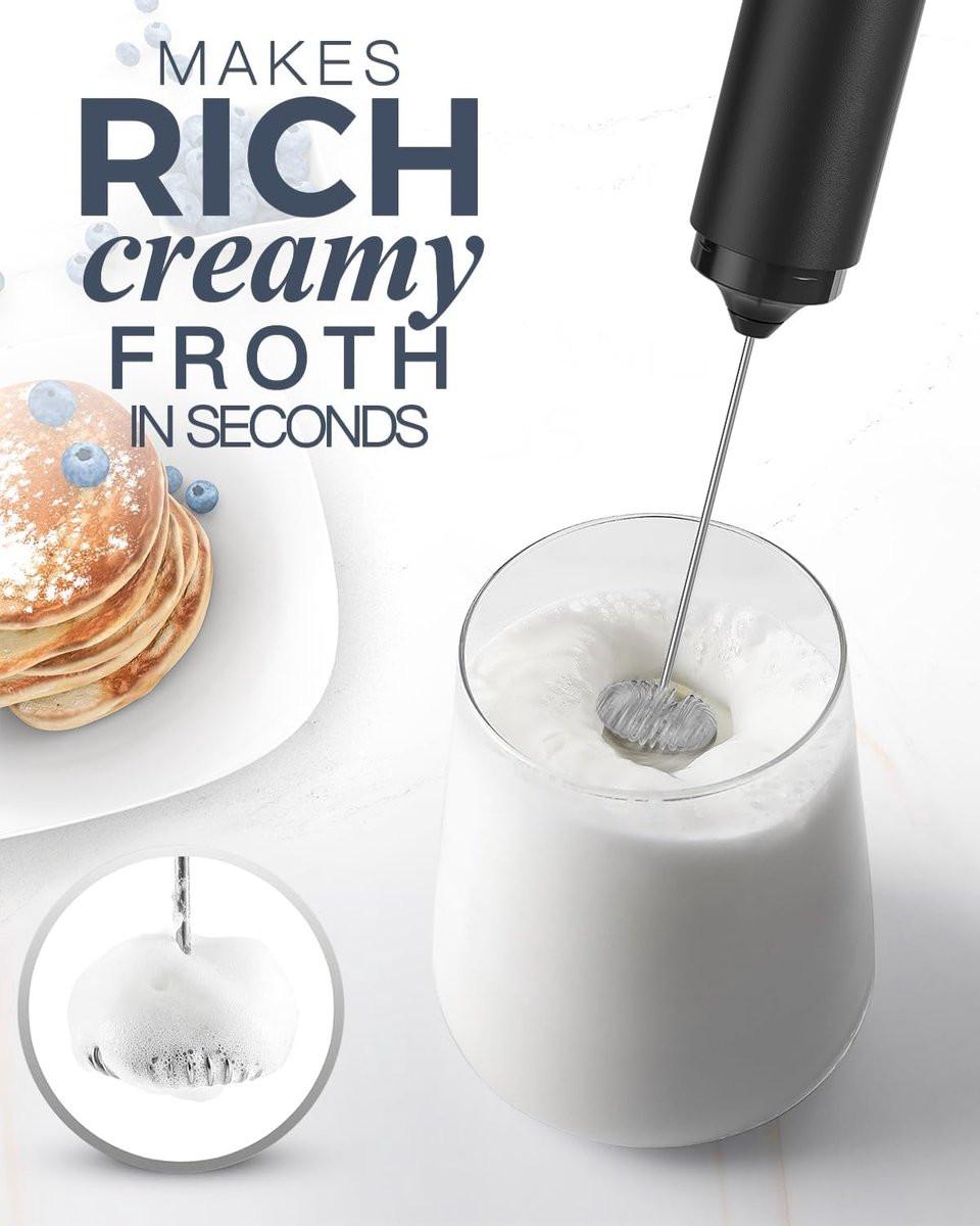 USB rechargeable electric milk frother for coffee, latte, cappuccino and hot chocolate, Black.