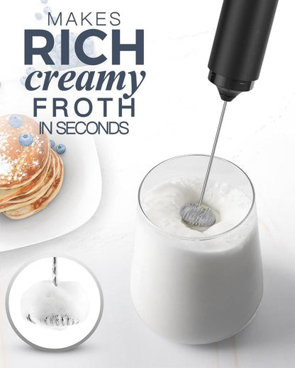 USB rechargeable electric milk frother for coffee, latte, cappuccino and hot chocolate, Black.