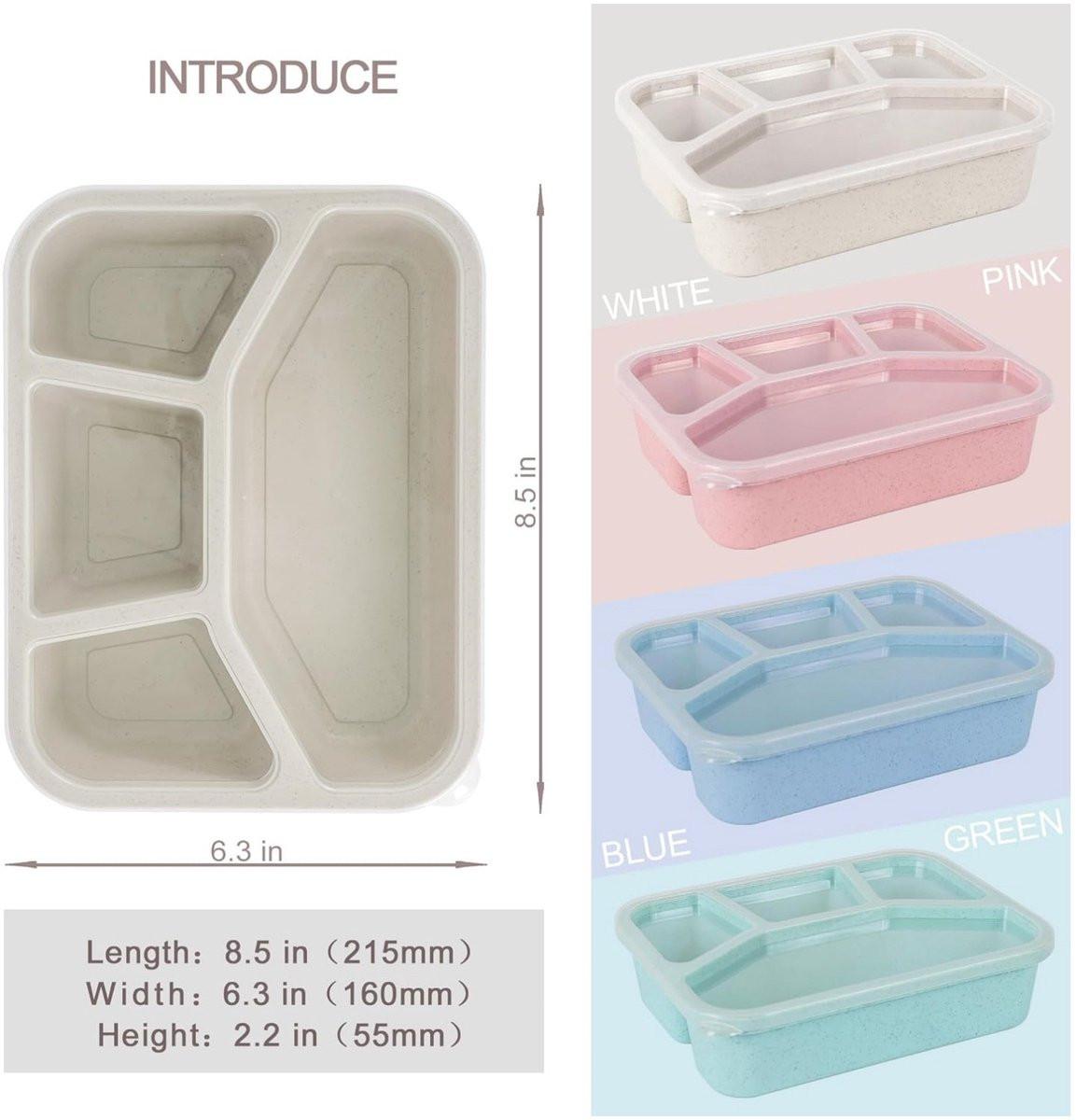 Lunch boxes - adult lunch box - child lunch box - snack box - 4-pack - compact - stackable - four colors - BPA-free, reusable - designed for portion control - School and restaurant meals.
