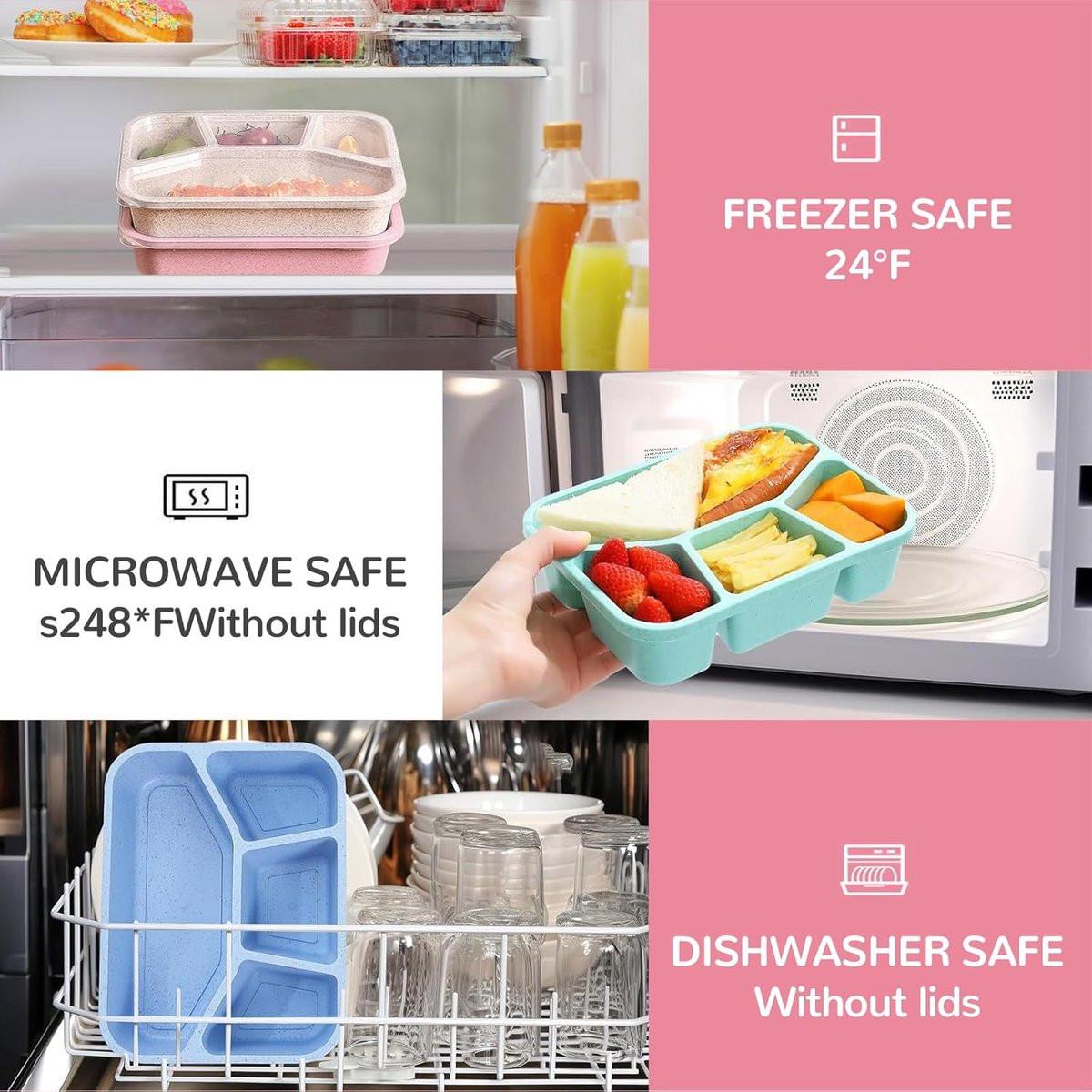 Lunch boxes - adult lunch box - child lunch box - snack box - 4-pack - compact - stackable - four colors - BPA-free, reusable - designed for portion control - School and restaurant meals.