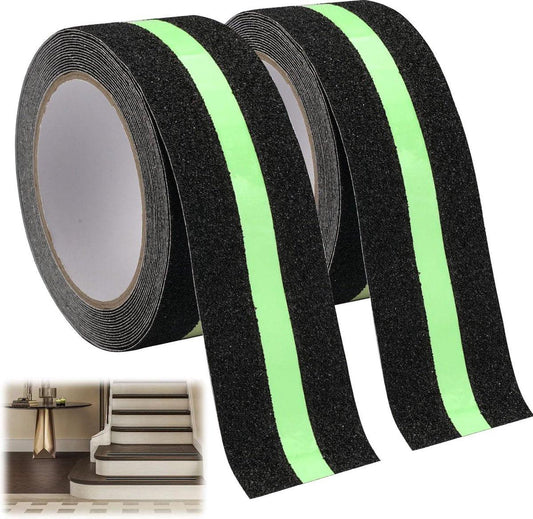 Anti-slip adhesive tape - 2 rolls - Safety tape - Stair tape - Anti-slip tape - For stepladders, ladders, and outdoor use - Glows in the dark - Black - 5 cm x 5 m.