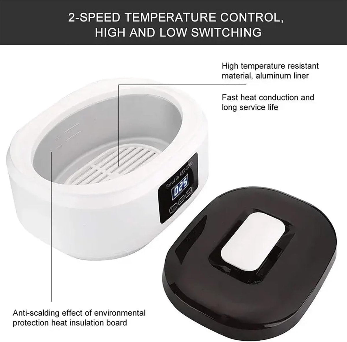 Paraffin wax warmer - Candle wax melting pot with handle and heat-insulating plate - Fast and adjustable heating - 2 speeds - Large 2000ml capacity and easy to use - For skin treatment (Wit)