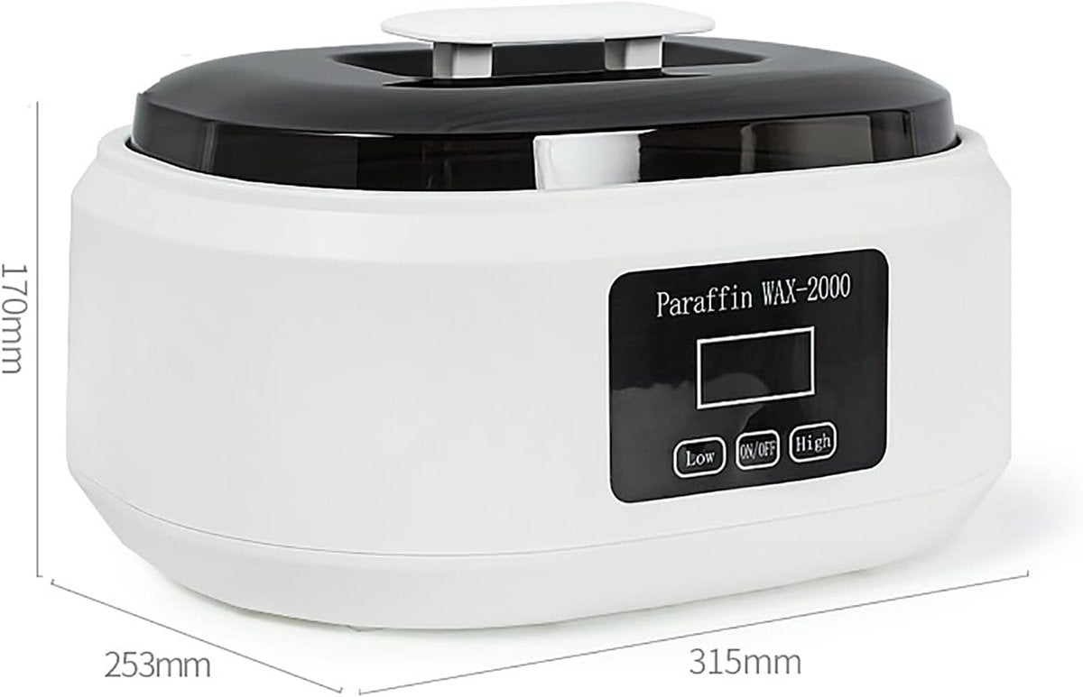 Paraffin wax warmer - Candle wax melting pot with handle and heat-insulating plate - Fast and adjustable heating - 2 speeds - Large 2000ml capacity and easy to use - For skin treatment (Wit)