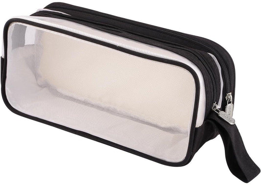 Large capacity transparent pencil case with compartments - 22.5 x 7.5 x 9.5 cm - For School, Boys, Girls and Adults.