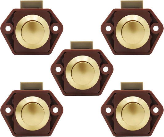 5-Piece Push Button Lock - Push Button for Motorhome - Door Lock - Locking Button for Shutter Door - For Camping, RV, Motorcycle, Caravan - Brown.