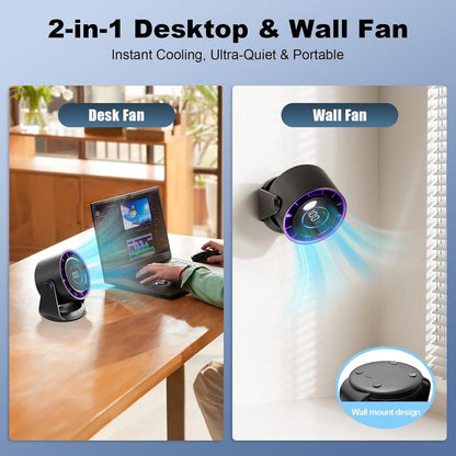 Fan - Rechargeable table fan - Silent USB fan - 100 speeds with memory function - LED display - 115Â° rotation - Hanging fan - For bedroom, office, kitchen, camping [grey].