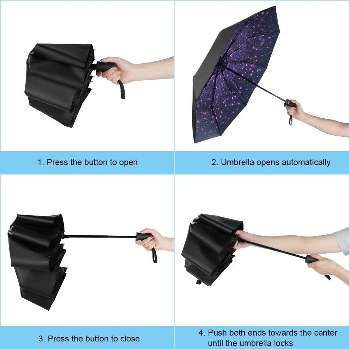 8-rib windproof travel umbrella, automatic folding travel umbrella, windproof umbrella with automatic opening and closing, portable umbrella for men and women