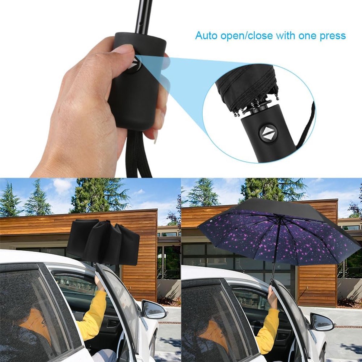 8-rib windproof travel umbrella, automatic folding travel umbrella, windproof umbrella with automatic opening and closing, portable umbrella for men and women