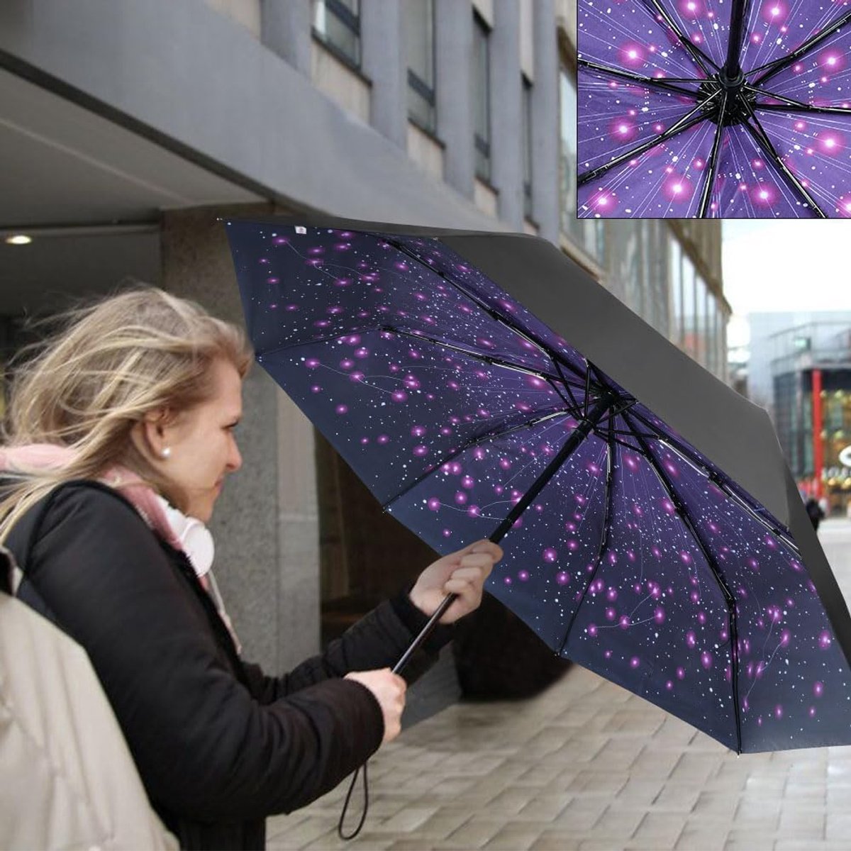 8-rib windproof travel umbrella, automatic folding travel umbrella, windproof umbrella with automatic opening and closing, portable umbrella for men and women