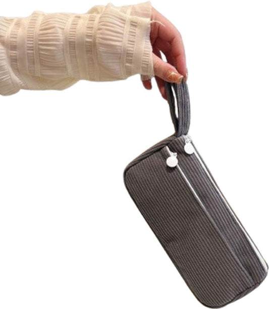 Corduroy Pencil Case - Pretty pencil case with a practical zipper - Makeup bag - Suitable for Boys and Girls - Grey.